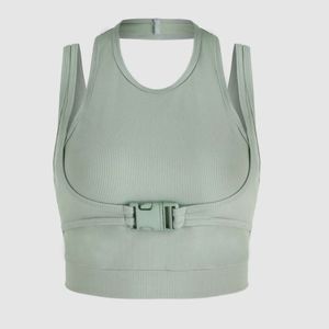 NWT, green crop top w/front buckle. Size small